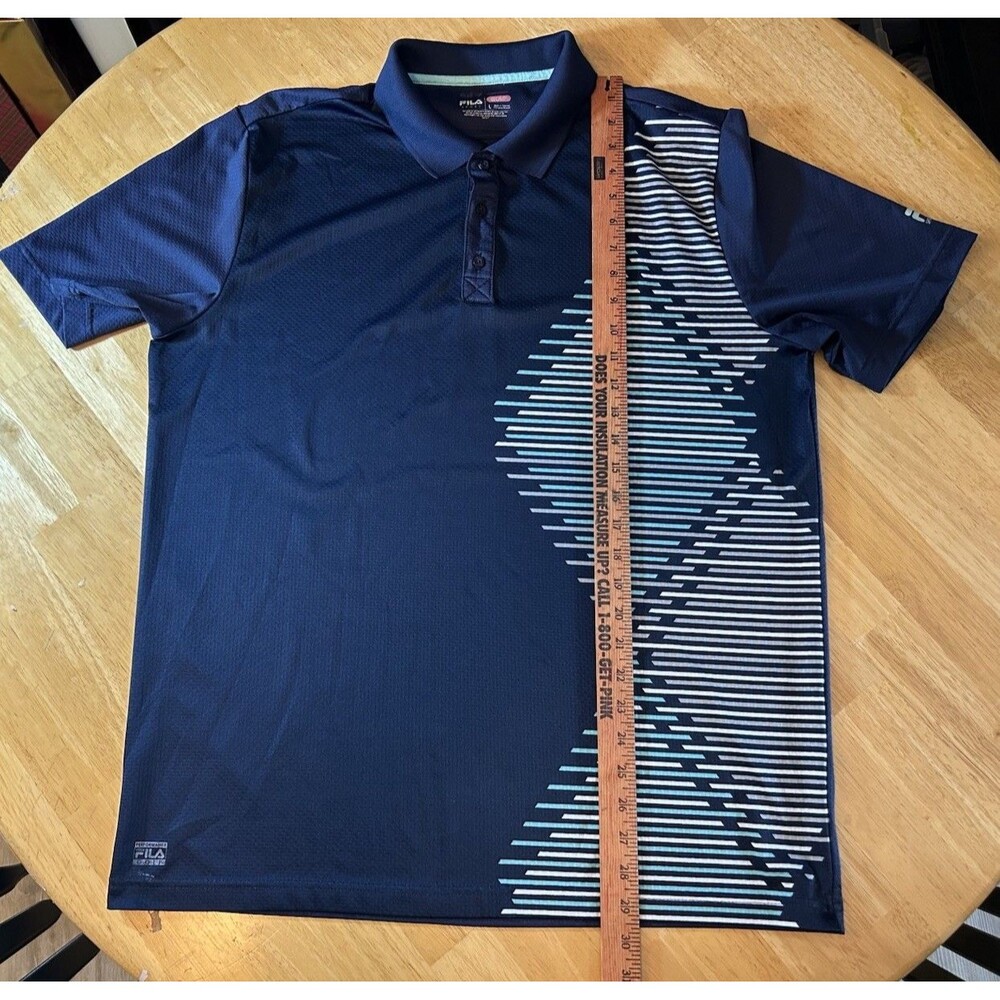 FILA Sport Golf Polo Shirt Mens Large Blue Striped Performance Short Sleeve - Picture 7 of 14